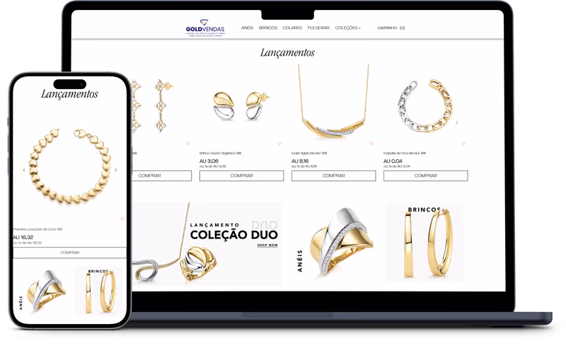 Demo do Gold Vendas versão aberta no computador e no celular