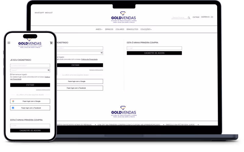 Demo do Gold Vendas versão fechada no computador e no celular