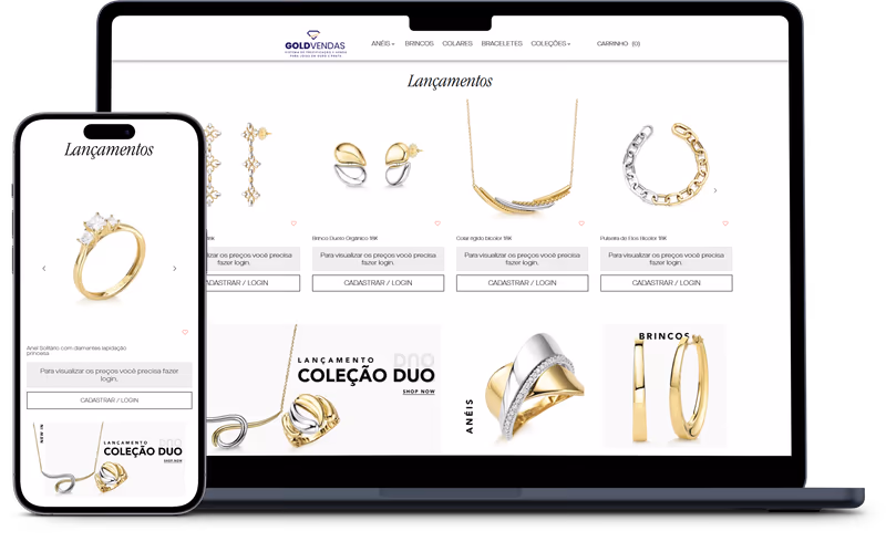Demo do Gold Vendas versão semi-aberta no computador e no celular